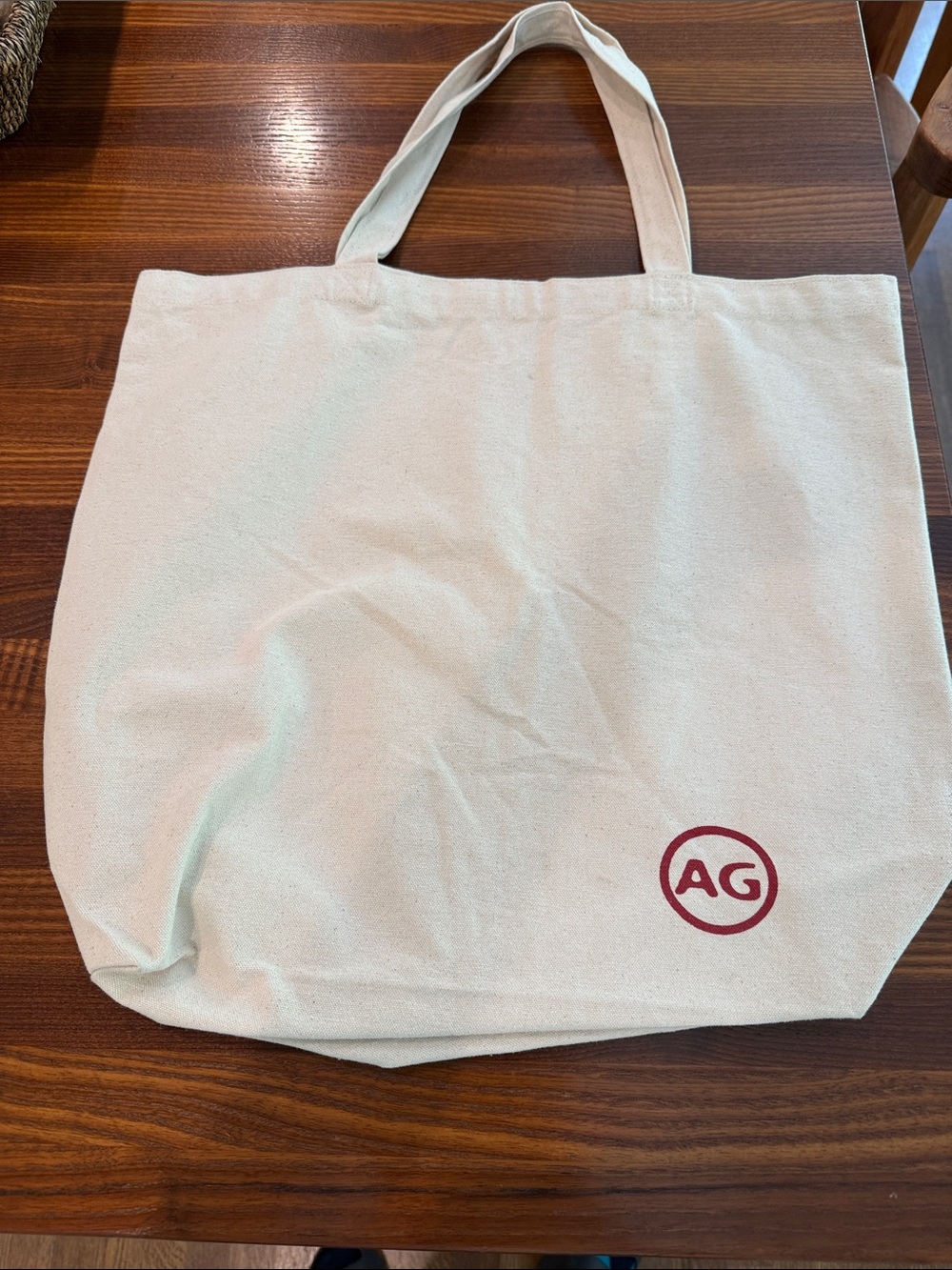 AG Logo Canvas Tote Bag in Natural with Red Logo